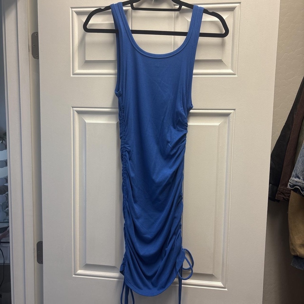 Royal Blue Sleeveless Ruched Mini Dress with Side Ties